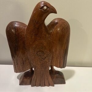 Hand Carved Wooden Eagle With Ship Emblem Vintage